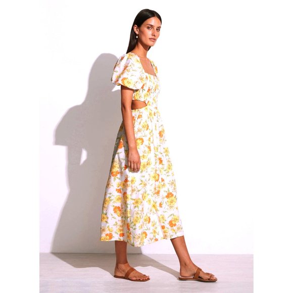 Faithfull The Brand Loucetta Cutout Midi Dress-Puff Sleeves Palermo Floral Print - Picture 3 of 6